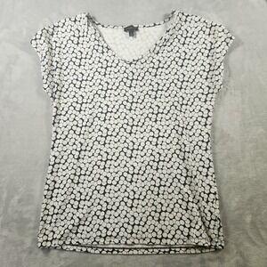 Talbots Polka Dot Top Women's Small Navy Blue‎ & White Short Sleeve Round Neck